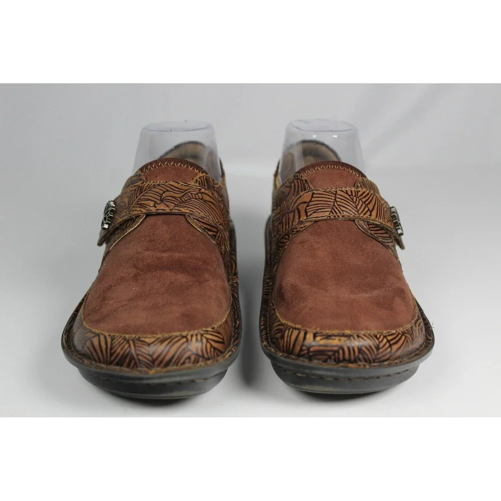 Alegria Paloma Brown Embossed Leather Suede Mary Jane Comfort Shoes Womens 38